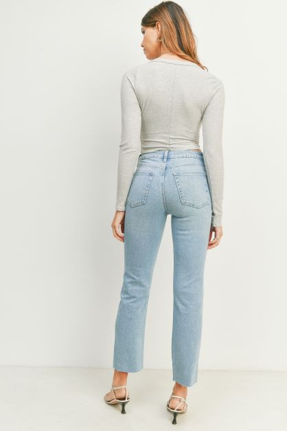 Light Denim Cut-Off Cropped Straight Leg