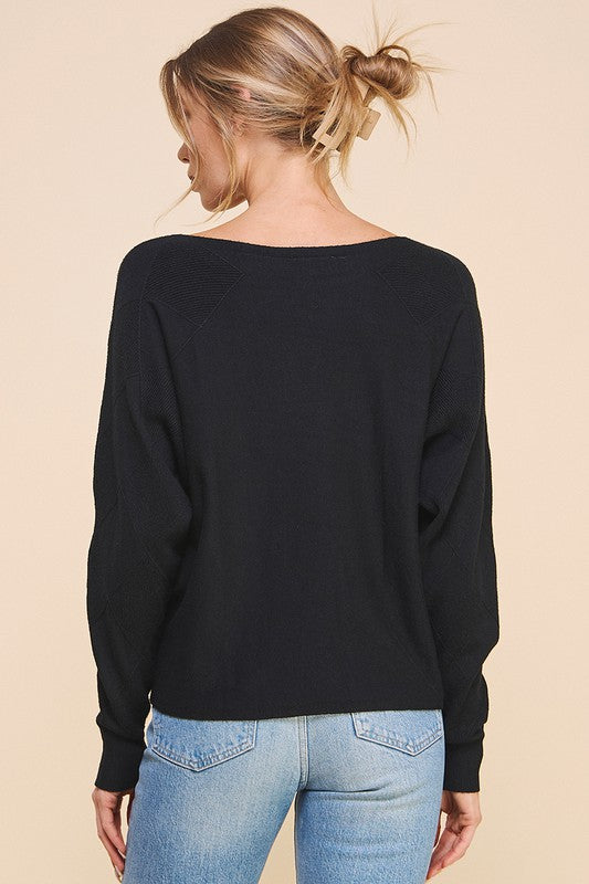 Black Texture Sleeve Sweater