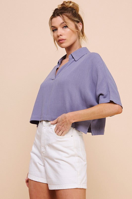 Wild Indigo Linen Blend Cropped Shirt
