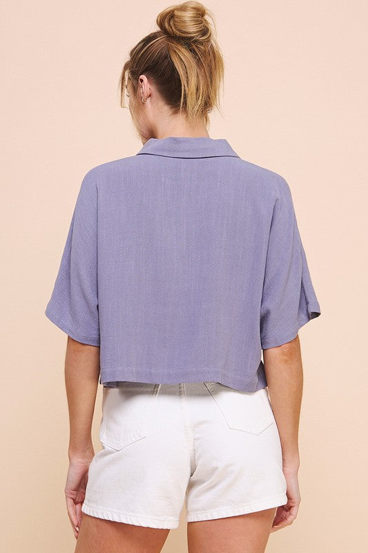 Wild Indigo Linen Blend Cropped Shirt