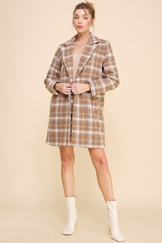 Mocha Ivory Plaid Long Coat