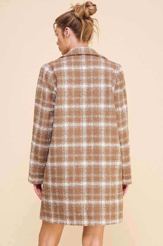 Mocha Ivory Plaid Long Coat