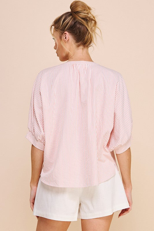 Pink Pinstripe Dolman Blouse