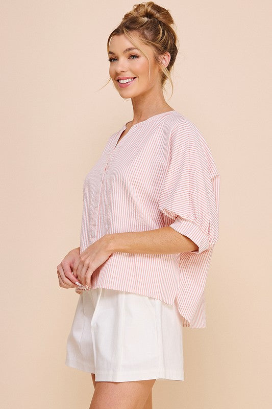 Pink Pinstripe Dolman Blouse