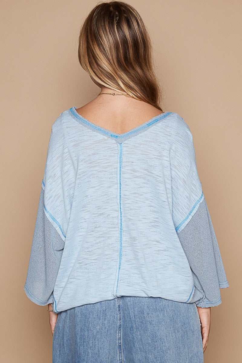 Powder Blue V-Neck Stitch Top