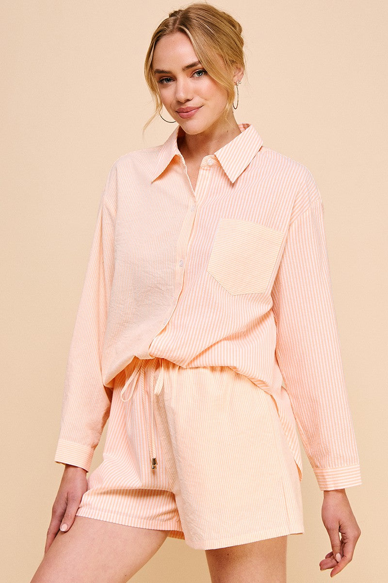 Tangerine Stripe Button Up