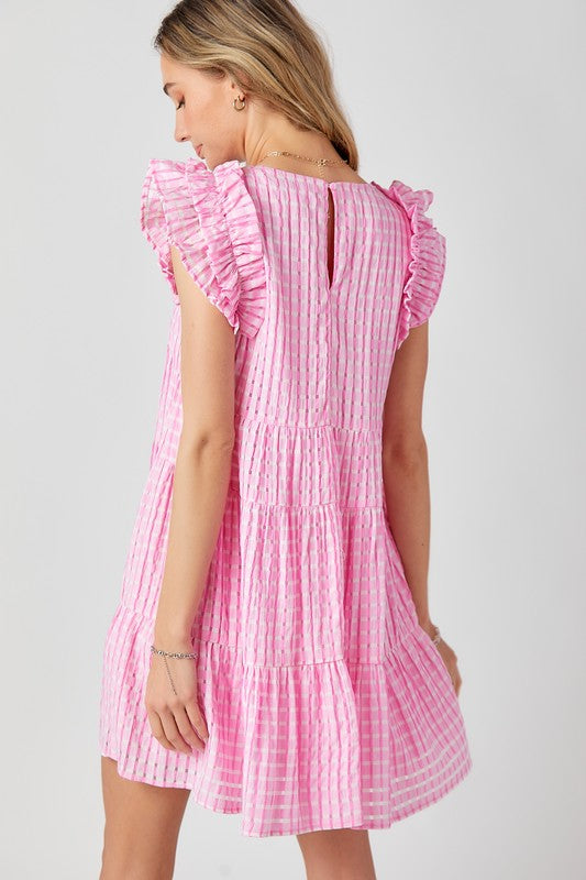 Pink Flutter Sleeve Dress