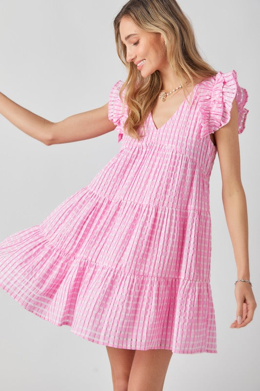 Pink Flutter Sleeve Dress