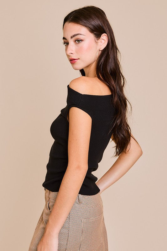 ASYMMETRICAL NECK SWEATER TOP