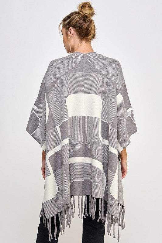 French Silver Geo Fringed Pancho