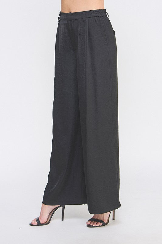 Black Crinkle Satin Pant