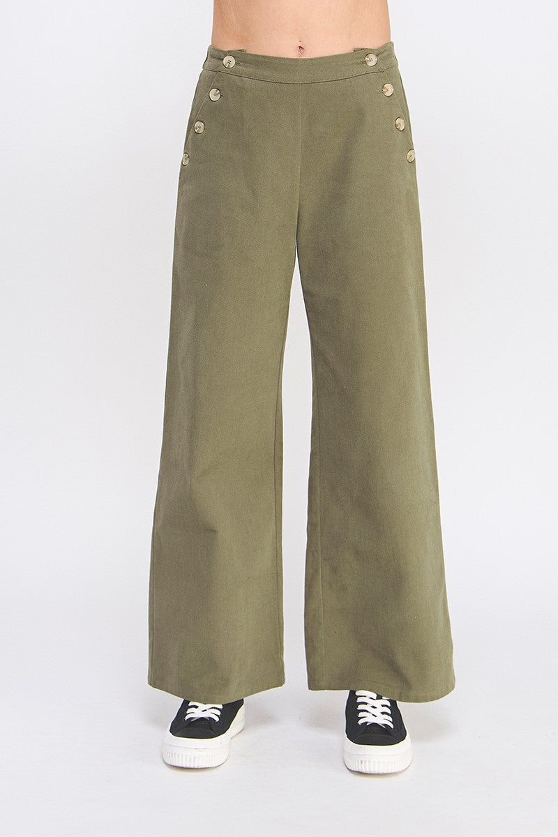 Olive Twill Wide Pants