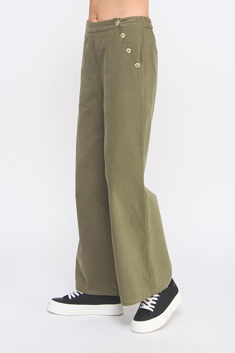 Olive Twill Wide Pants