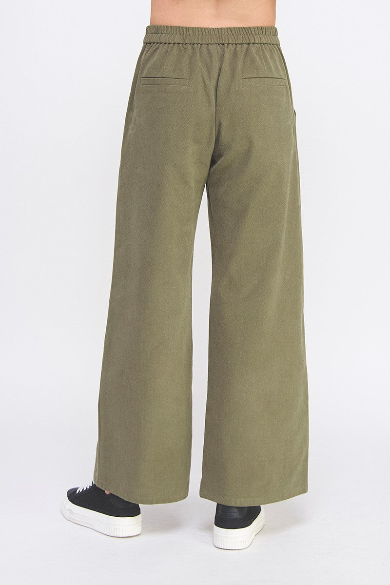 Olive Twill Wide Pants