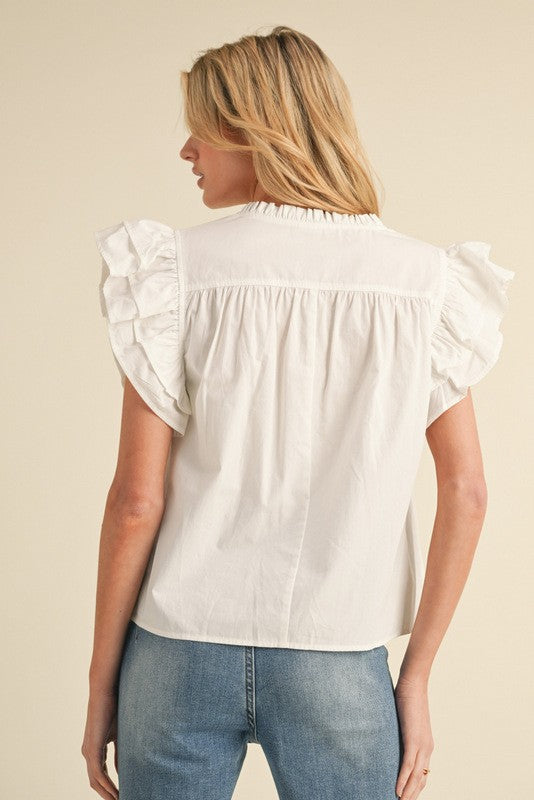 White Ruffly Shoulder Top