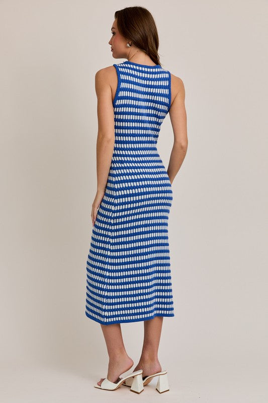 White/Blue Stripe Sweater Midi Dress