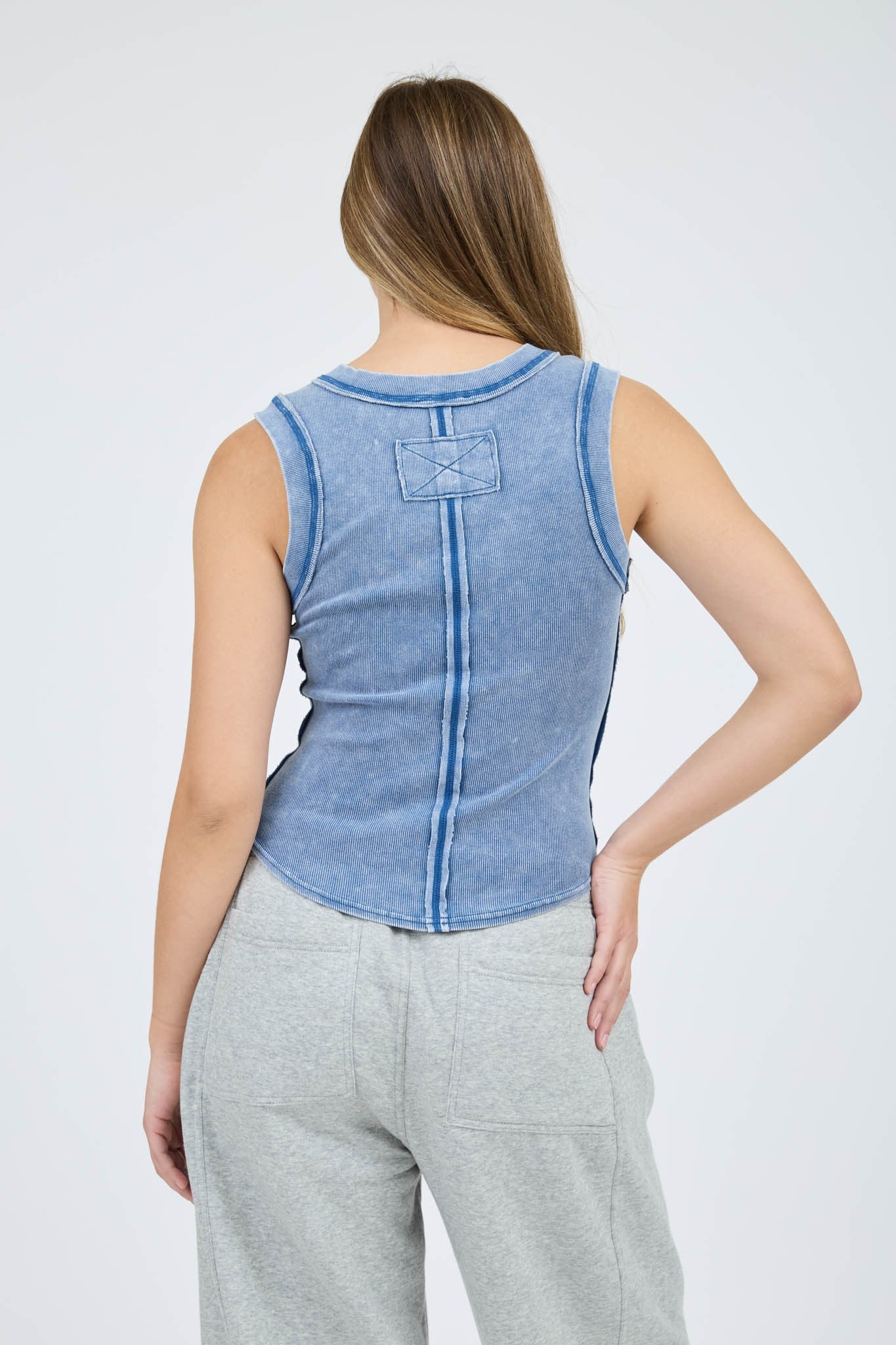Blue Henley Knit Tank