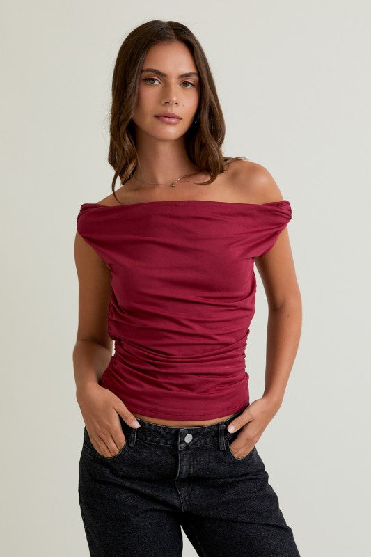 Maroon Asymmetrical Top