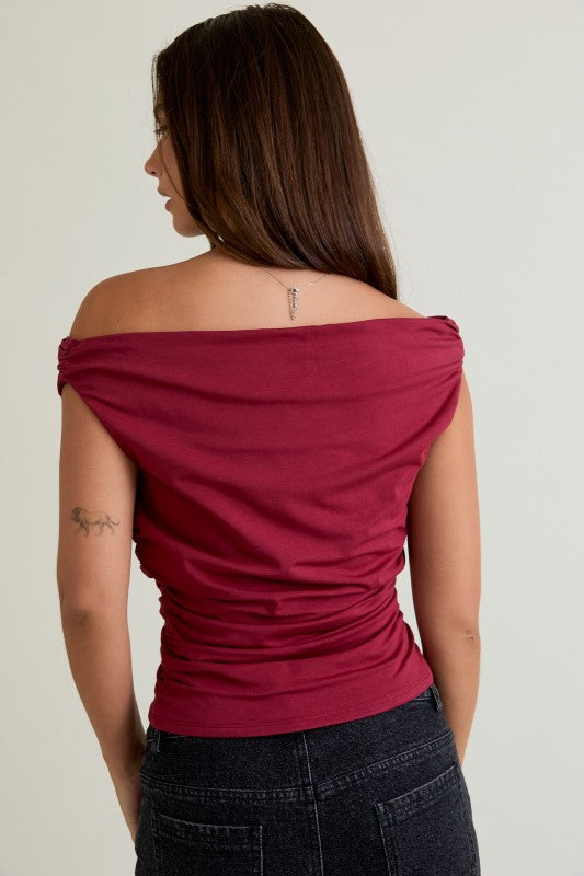 Maroon Asymmetrical Top