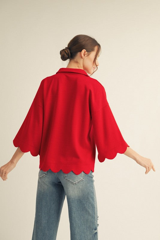 Tomato Red Scallop Top