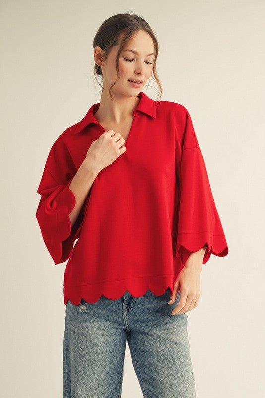 Tomato Red Scallop Top