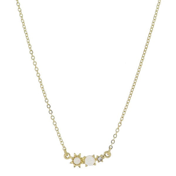 Gold Starburst White Opal Necklace