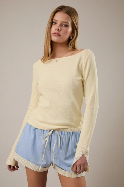 Sunshine Boat Neck Lace Detail Top