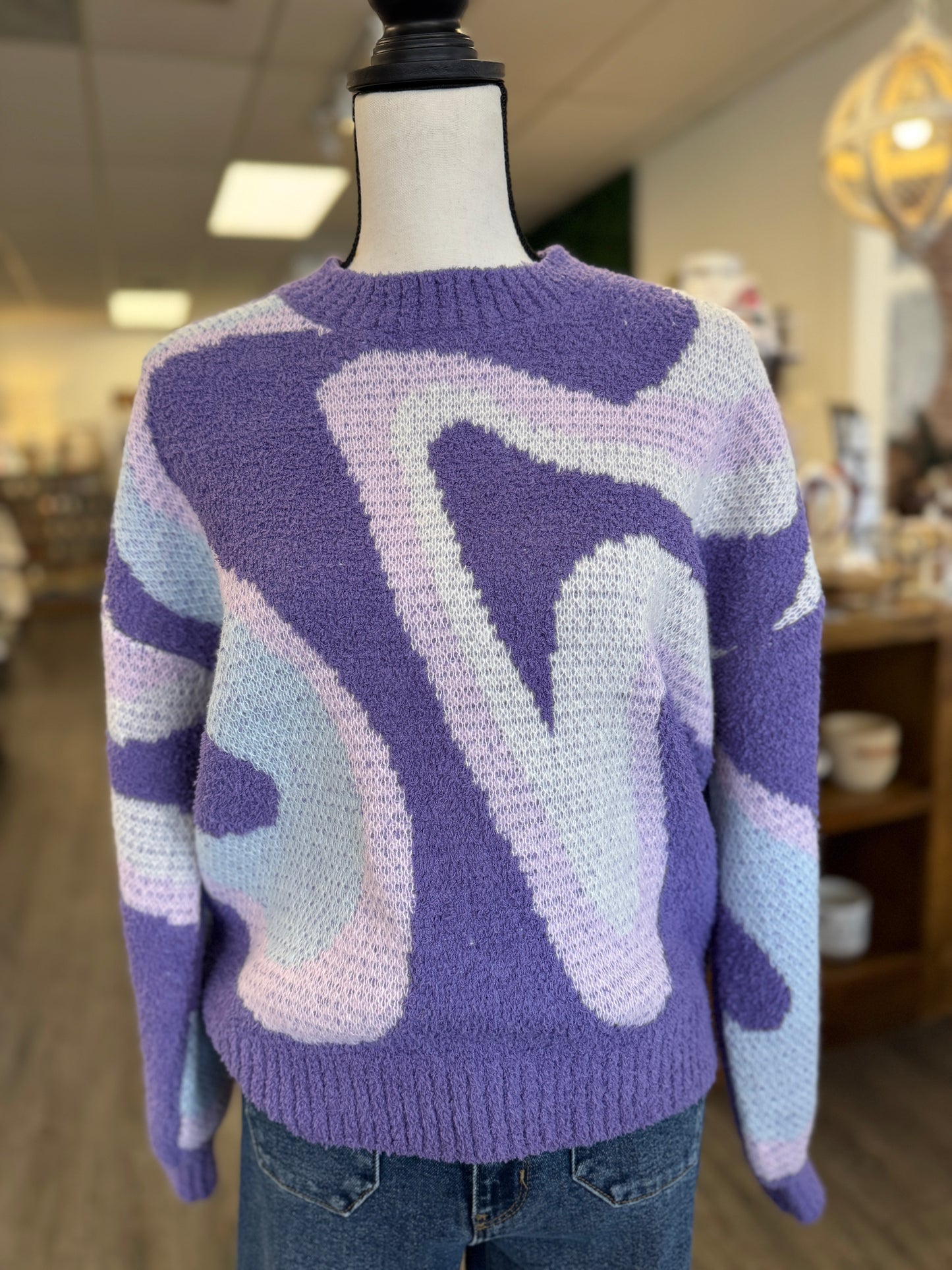 Purple Multicolor Abstract Sweater