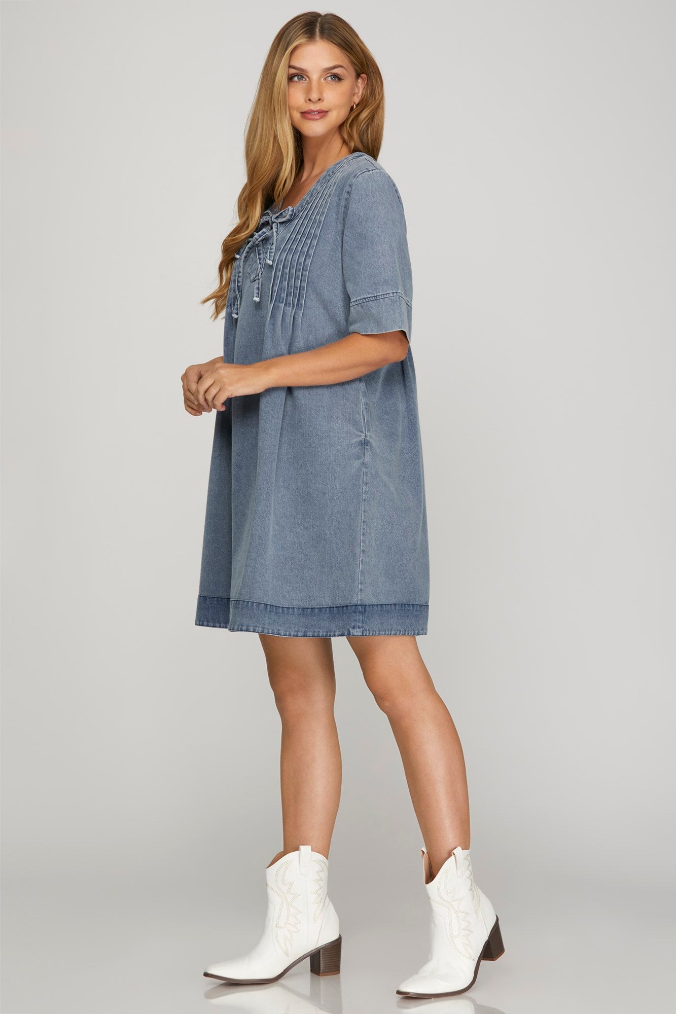 Washed Denim Dress w/Pockets