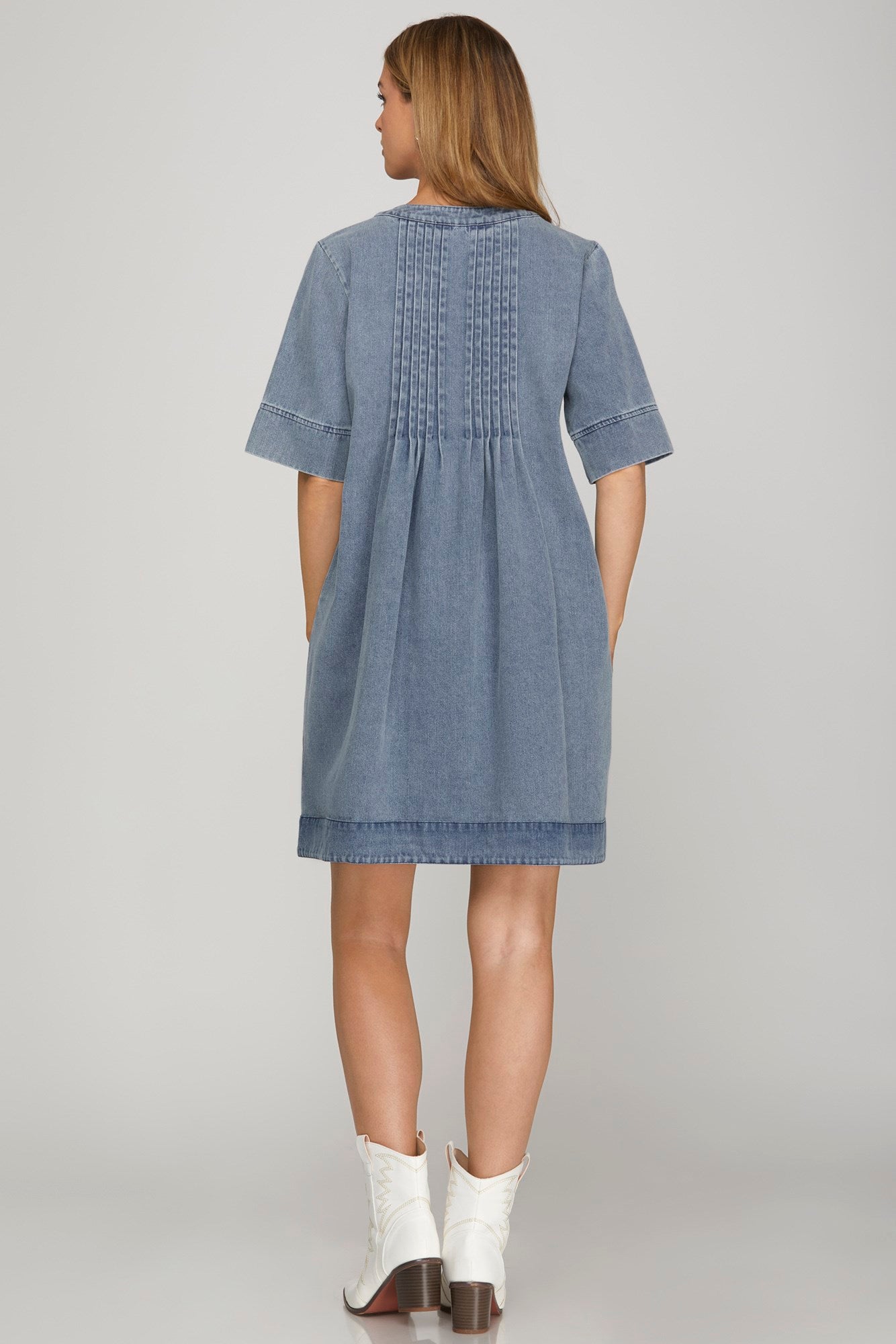 Washed Denim Dress w/Pockets