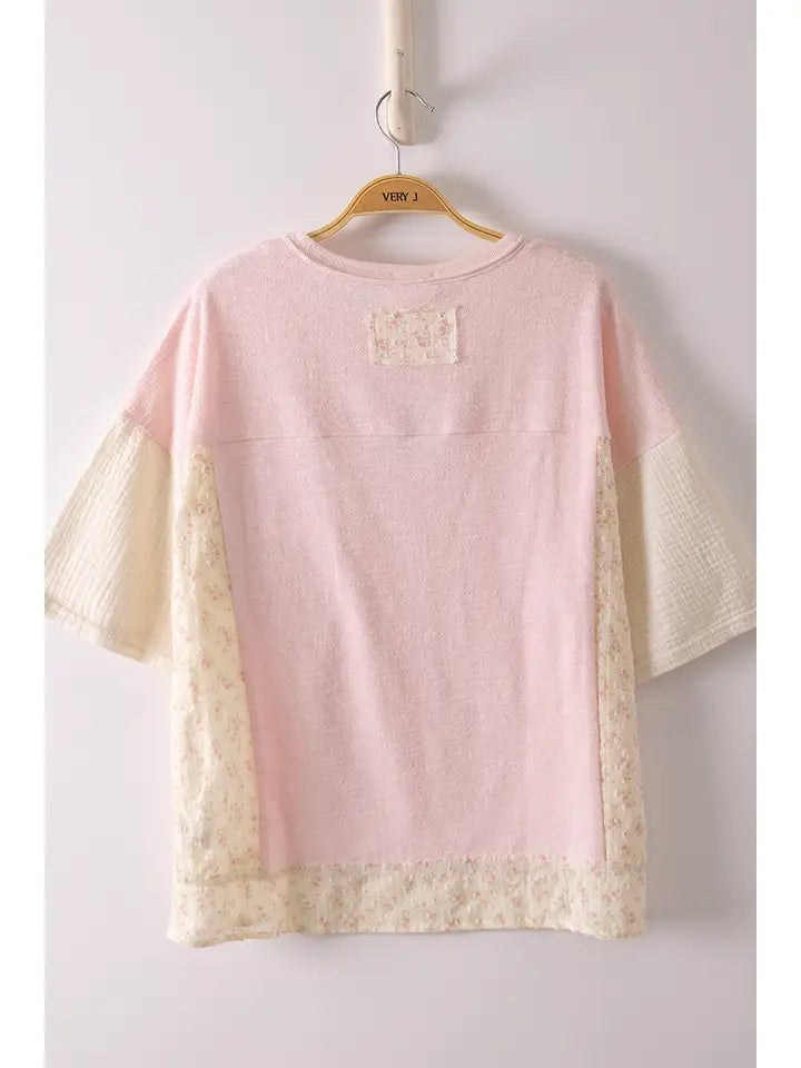 Pink Mixed Media Oversized Top