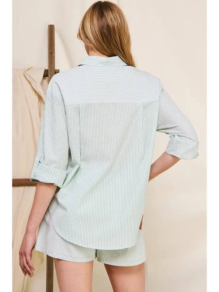 Sage Striped Button Up