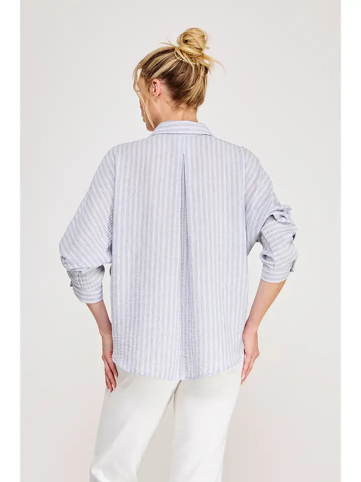 Soft Blue Linen Blend Top