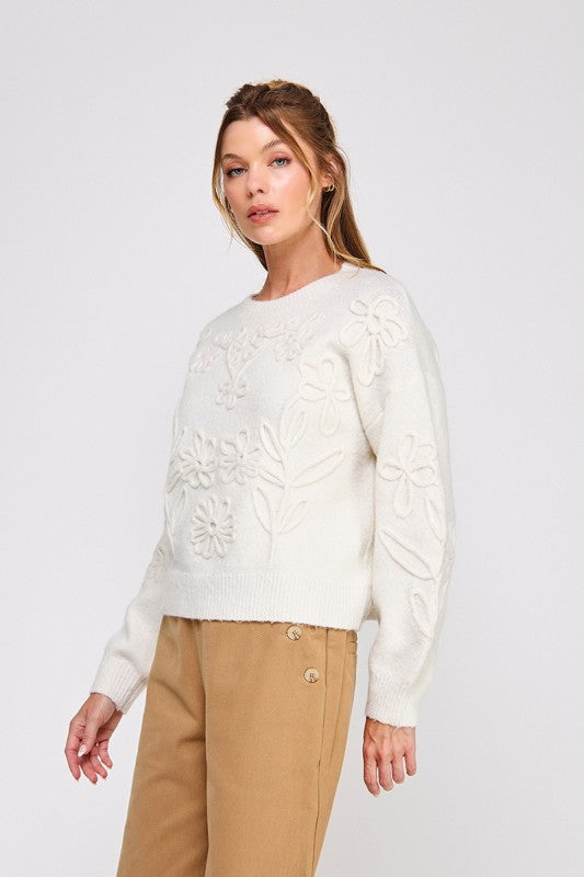 Off White Floral Embroidery Sweater