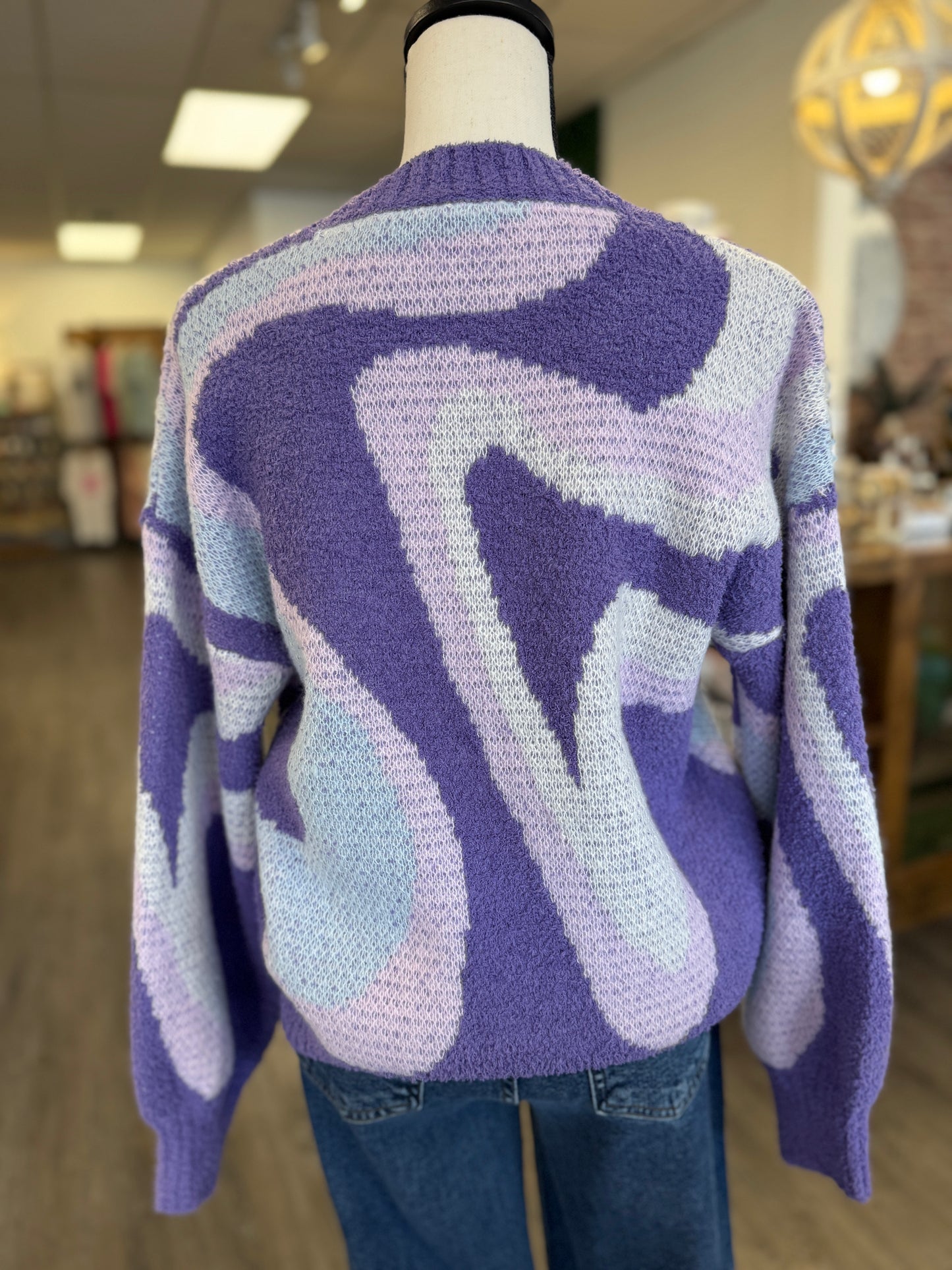 Purple Multicolor Abstract Sweater