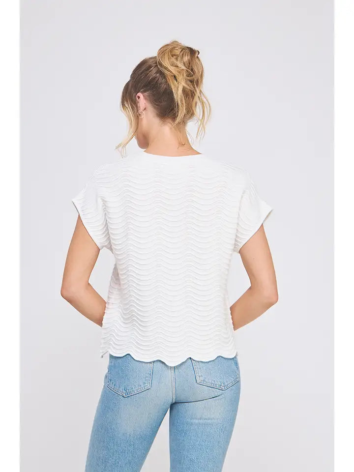 White Scallop Knit Top