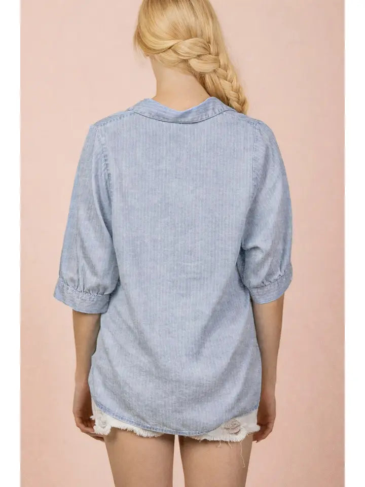 Chambray Stripe Top