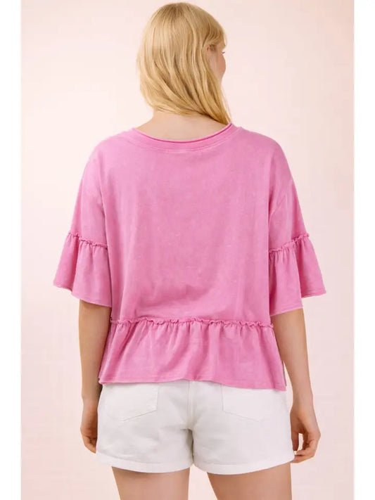 Mineral Washed Ruffle Detail Top