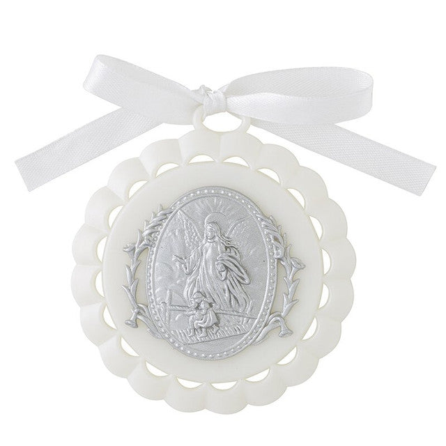 White Guardian Angel Crib Medal