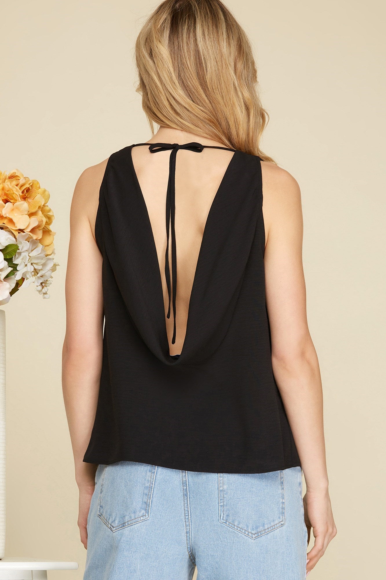 Black Cowl Neck Top