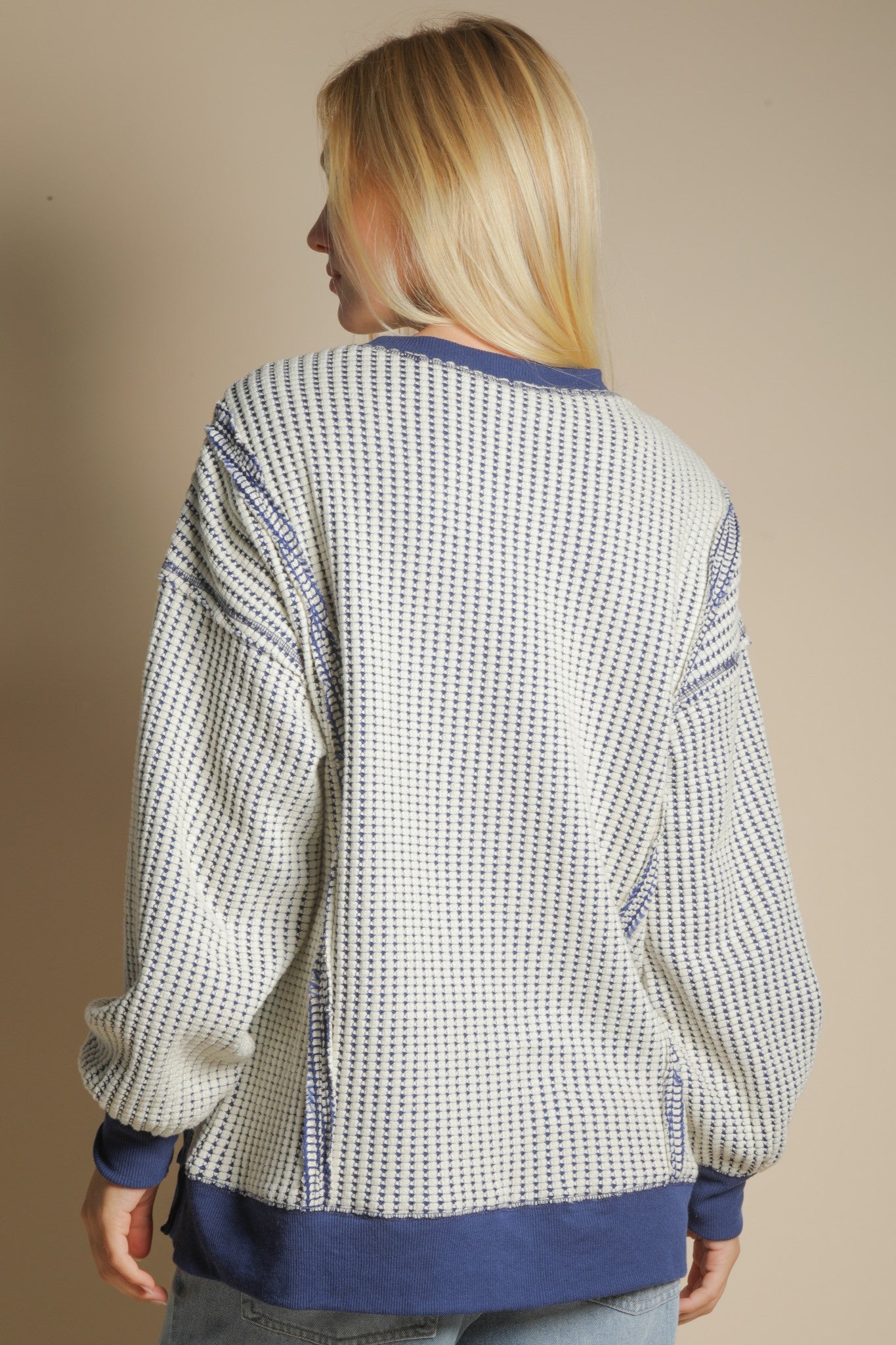 Navy Waffle Knit Top