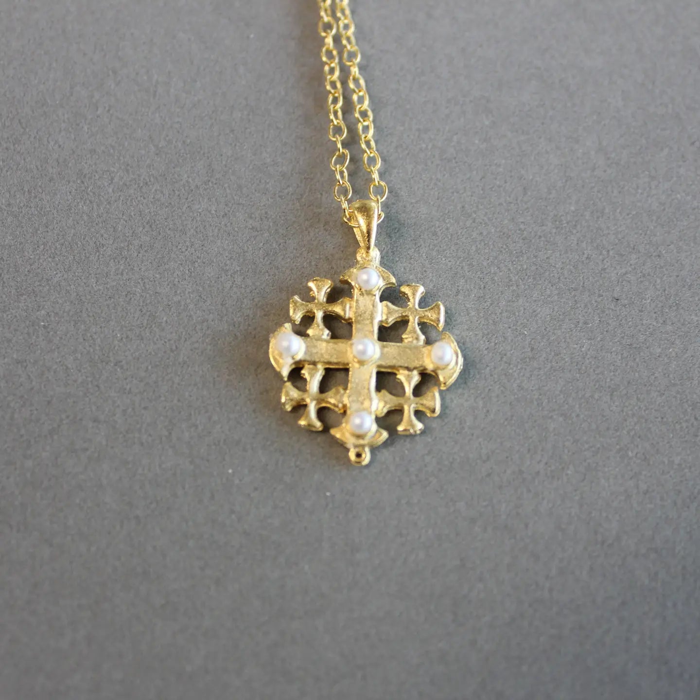 Pearl Jerusalem Cross Necklace