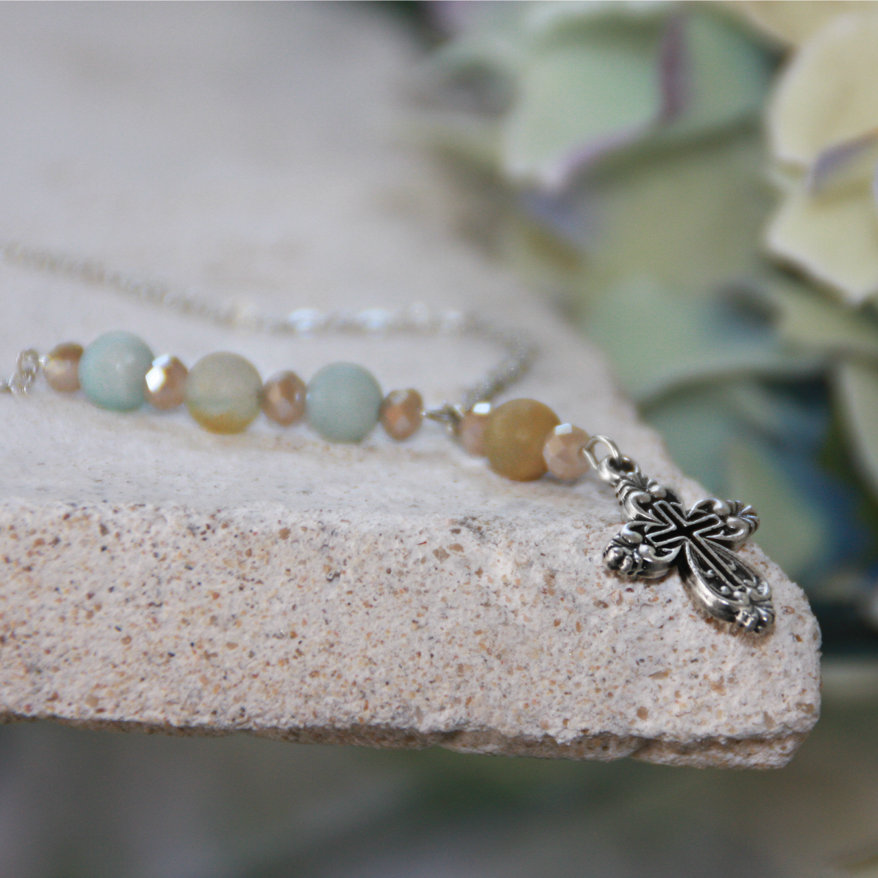 Amazonite Cross Drop Necklace