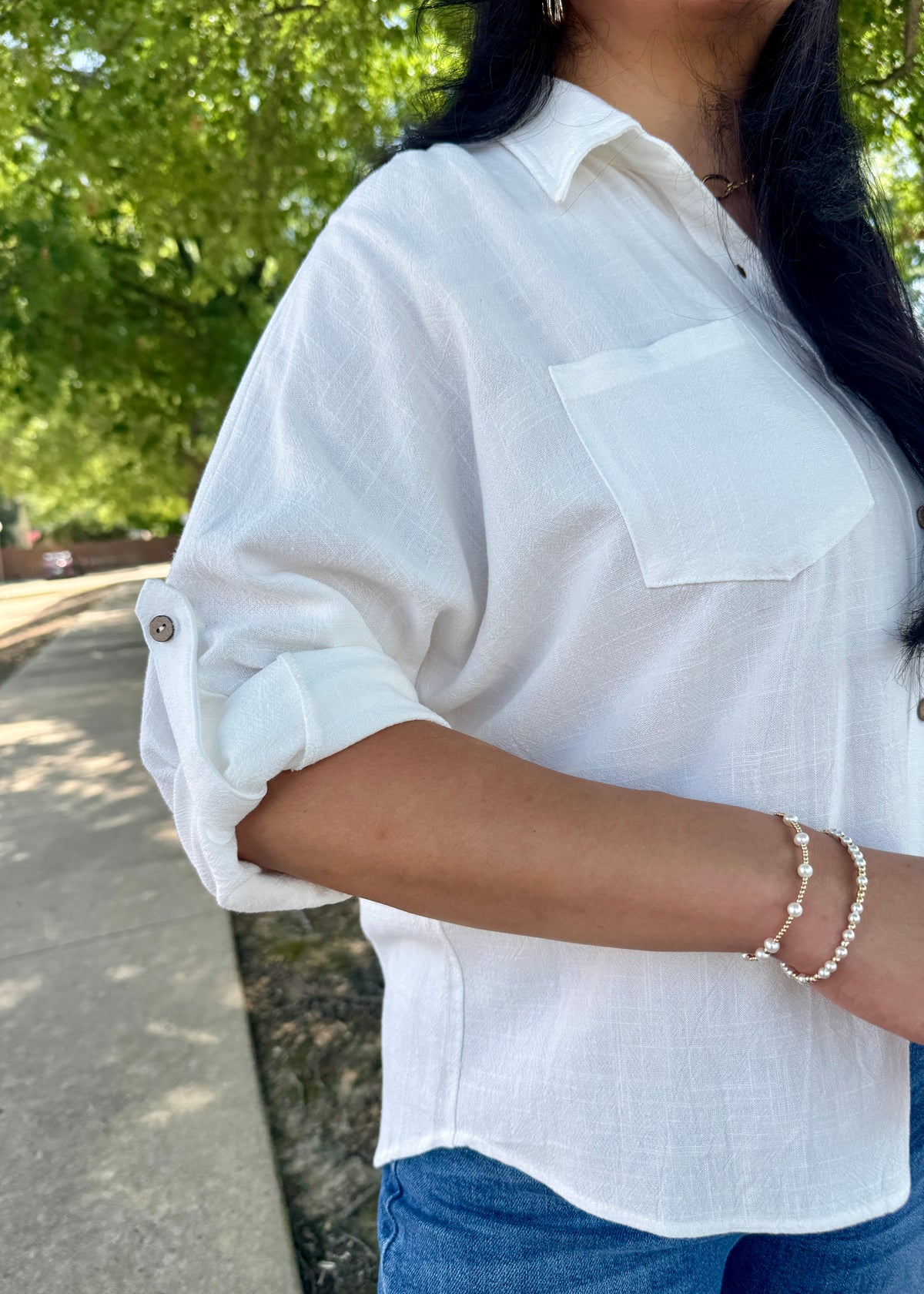 Off White Linen Dolman Top
