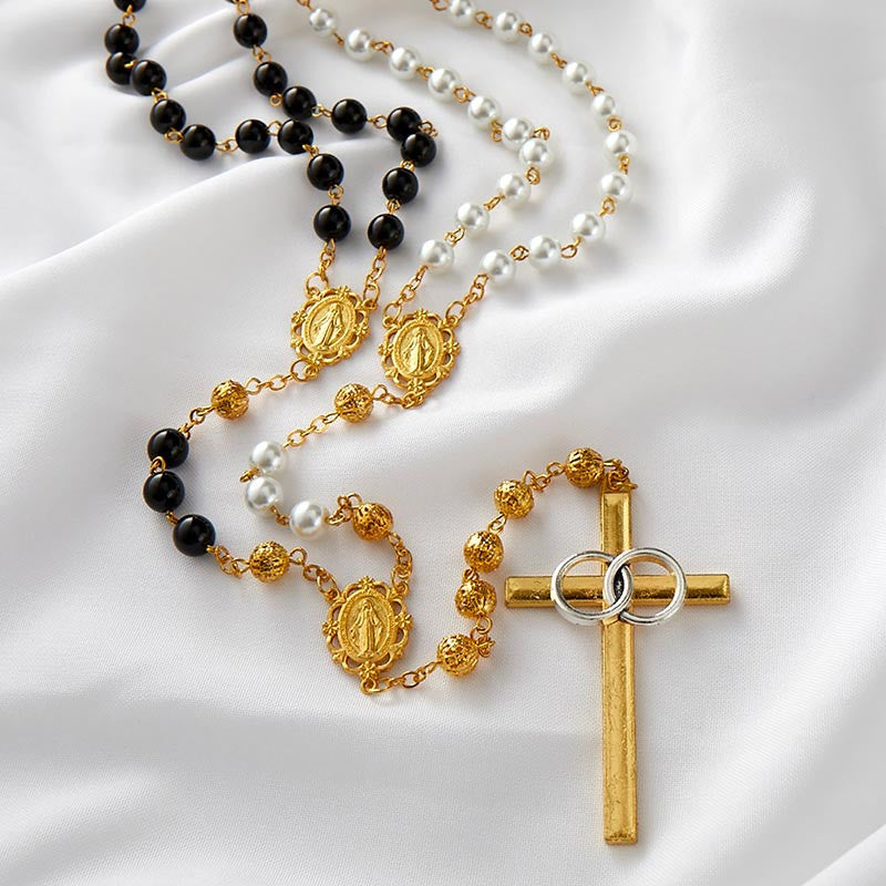 Black/Pearl Lasso Wedding Rosary