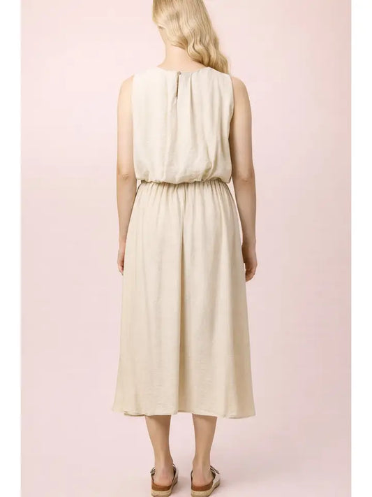 Oatmeal Pleated Bubble Top & Midi Skirt Set