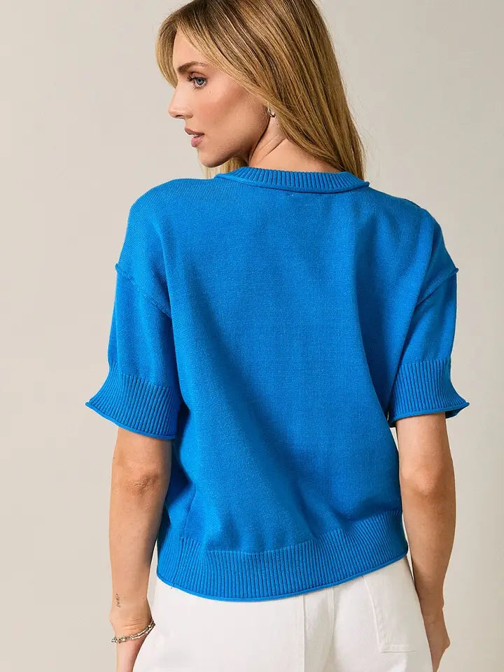 Cobalt Button Down Sweater Top