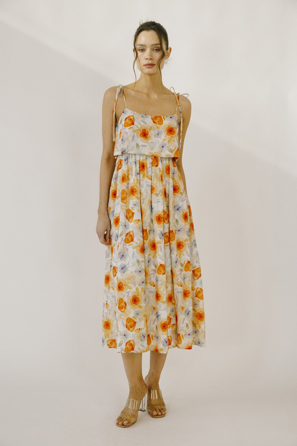 Orange Floral Midi Sundress