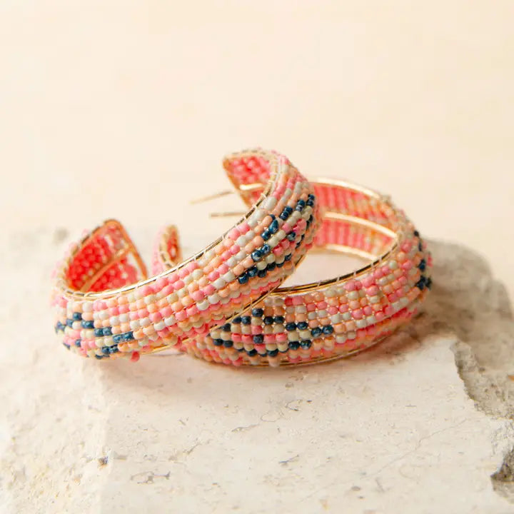 Multi-Color Beaded Hoop Earrings