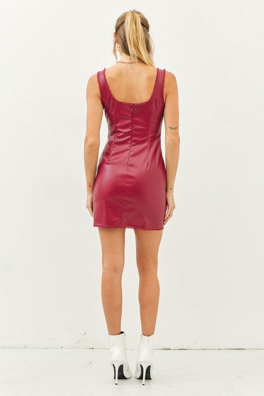 Maroon Lace Trim Dress